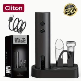 Rechargeable Electric Wine Opener Gift Set — Auto Corkscrew, Foil Cutter, Pourer & Vacuum Stopper