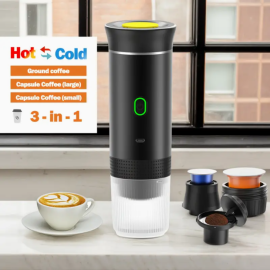 Portable Self-Heating Travel Coffee Maker – USB-C Hot & Cold Brew (Ground + Capsule)